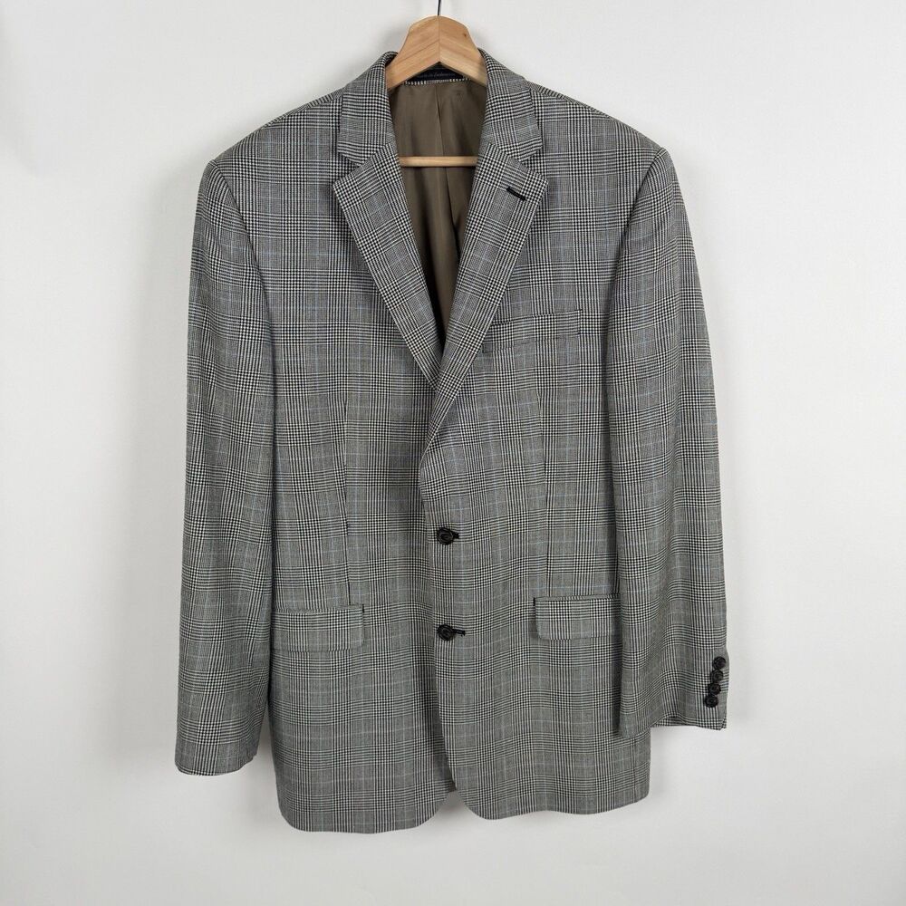 Lauren Ralph Lauren Wool Silk Glen Plaid Blazer 40L Gray Sport Coat 2 Button Men